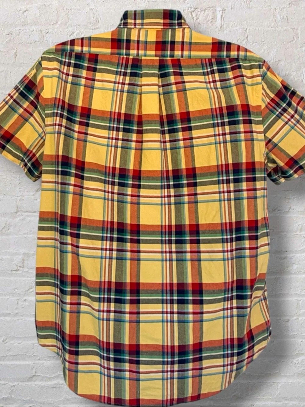 Polo Ralph Lauren Plaid Oxford Shirt Short Sleeve Yellow Madras Classic Fit L